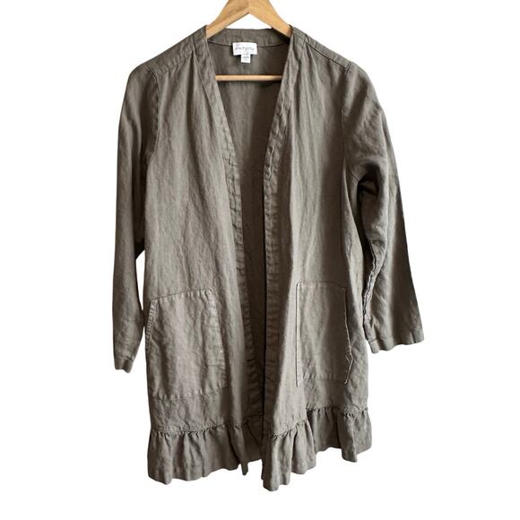 J. Jill Love Linen Open Front Ruffled Linen Duster Cardigan Jacket S Petite - Picture 2 of 11